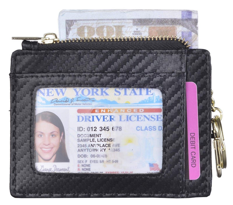 woogwin Slim RFID Credit Card Holder for Women Mini Front Pocket Wallet Purse With Keychain BLACK - Image 2